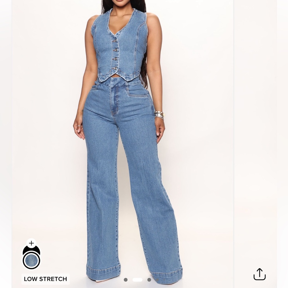 Fashion Nova Blue Denim Women's Jeans and Vest Set